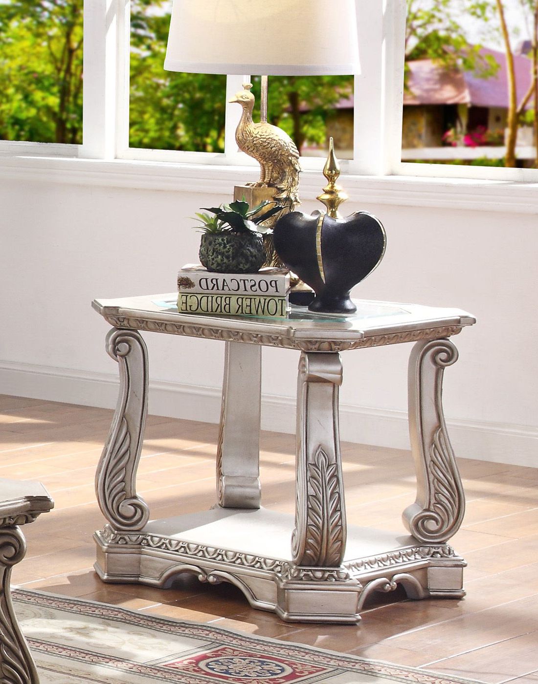 Trendy Traditional Antique Silver Platinum End Table W/ Inlaid Inside Antique Silver Metal Coffee Tables (View 14 of 20)