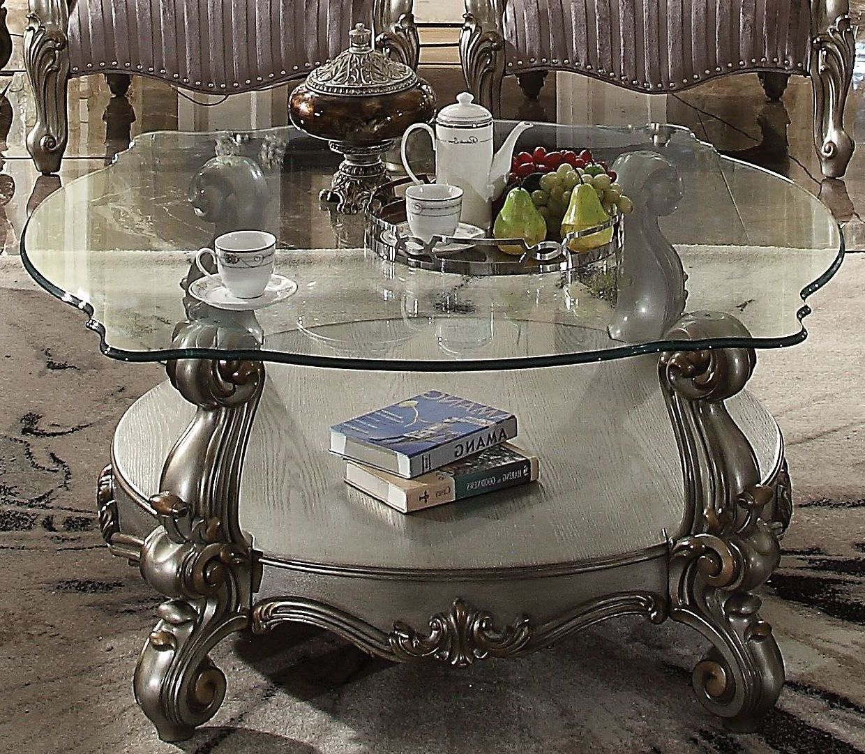 Trendy Versailles Traditional Antique Platinum Glass Top Coffee Pertaining To Antiqued Gold Leaf Coffee Tables (View 10 of 20)