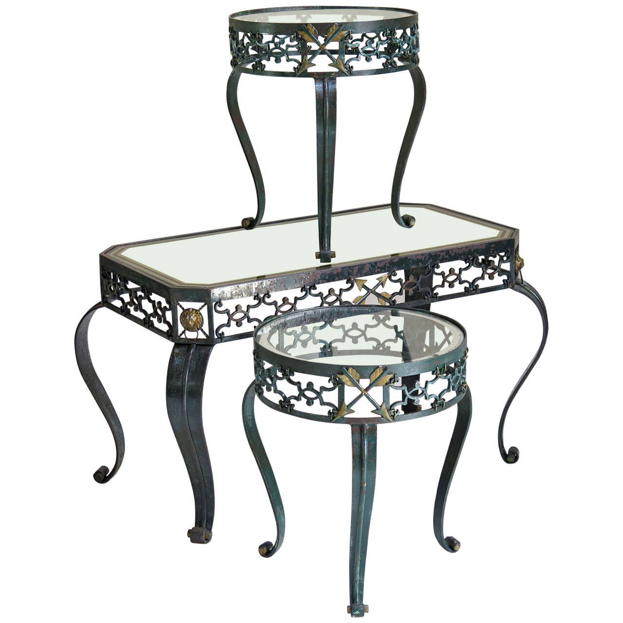 Trio Of Art Deco Wrought Iron Coffee Tables, France, 1940s Within Latest Wrought Iron Cocktail Tables (View 4 of 20)