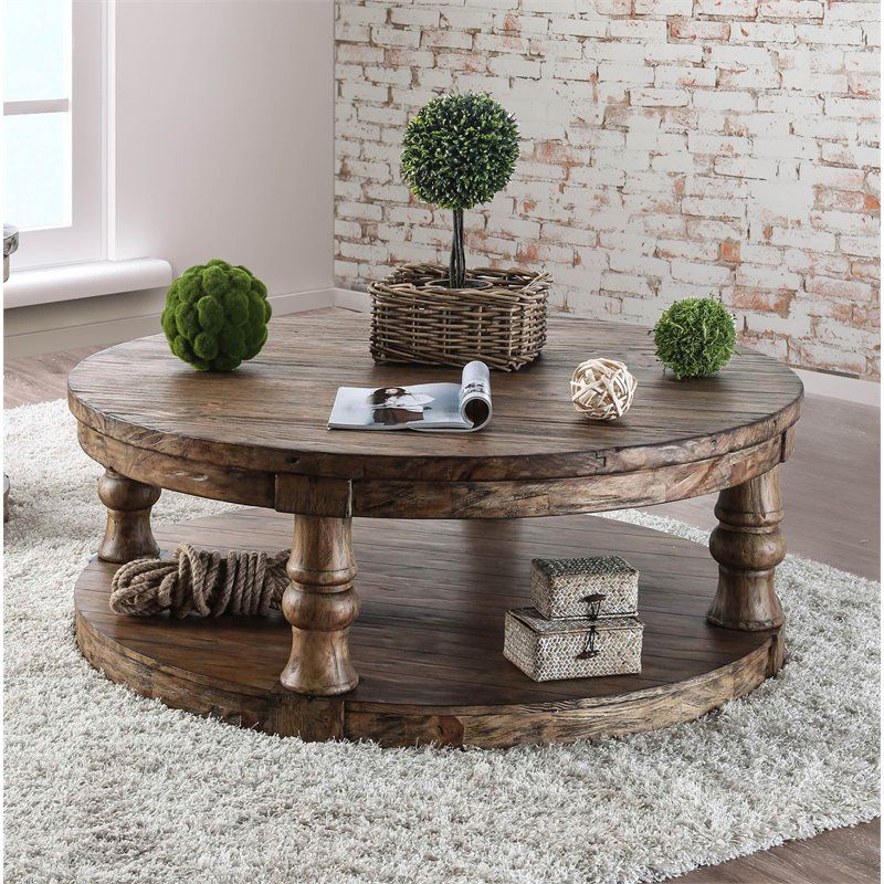 Vintage Gray Oak Coffee Tables With Most Current Furniture Of America Joss Rustic Round Wood Coffee Table (View 6 of 20)
