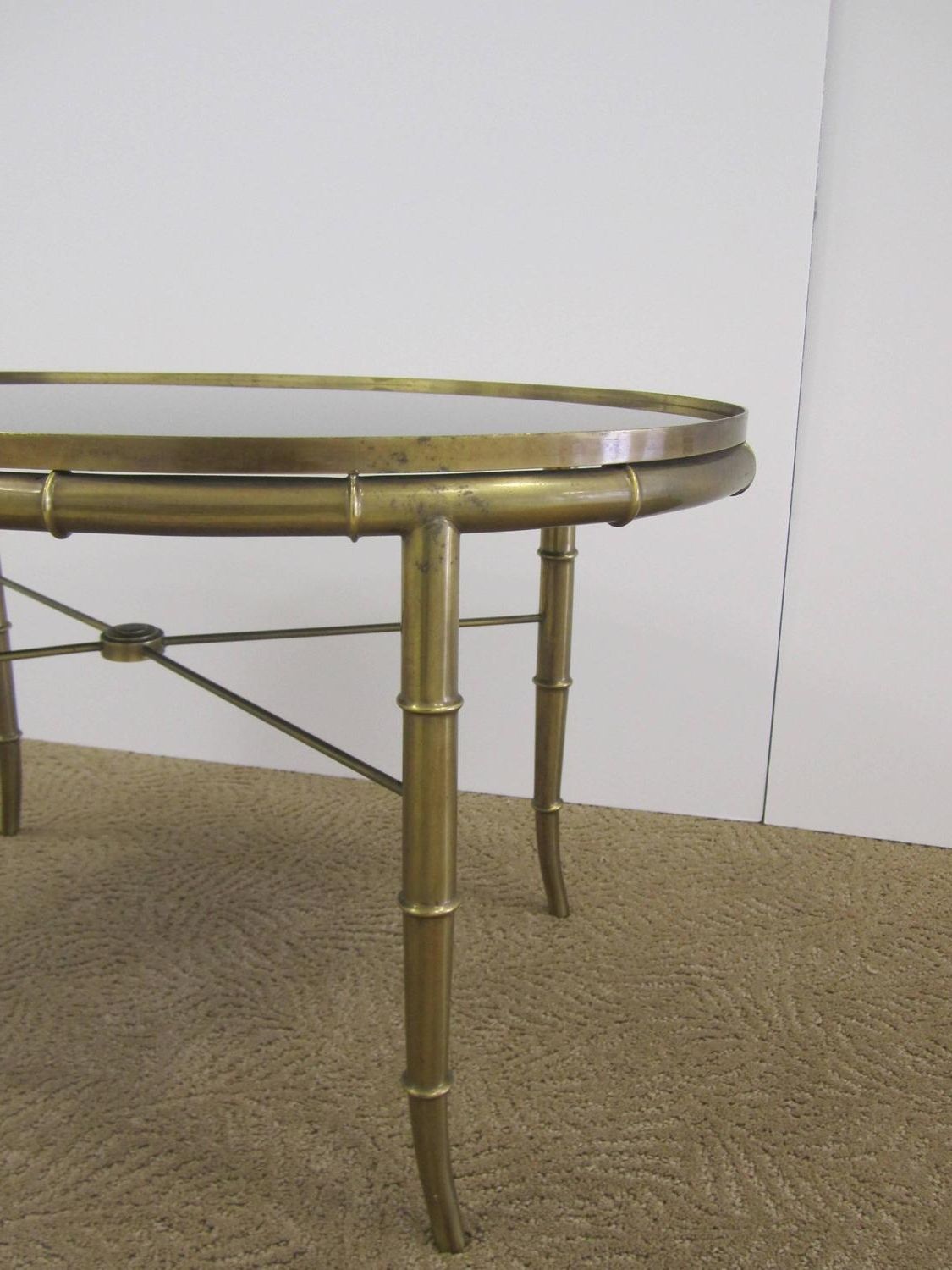 Vintage Italian Brass Cocktail Table With Black Mirrored Intended For Popular Antique Brass Round Cocktail Tables (View 7 of 20)