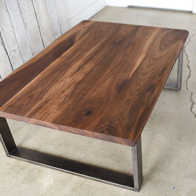 Walnut Live Edge Coffee Table / Industrial U Shaped Steel Inside Famous Hand Finished Walnut Coffee Tables (View 5 of 20)