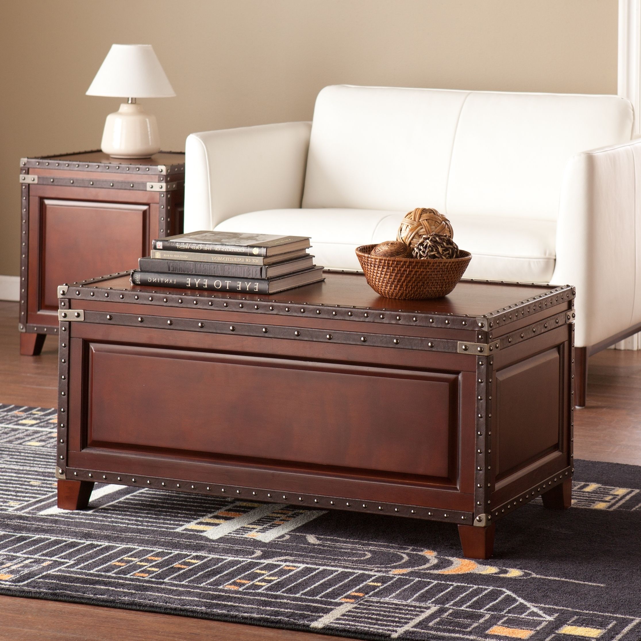 Walnut Wood Storage Trunk Cocktail Tables Within Fashionable Coffee Table With Storage Trunk Chest Hidden Bin Leather (View 6 of 20)