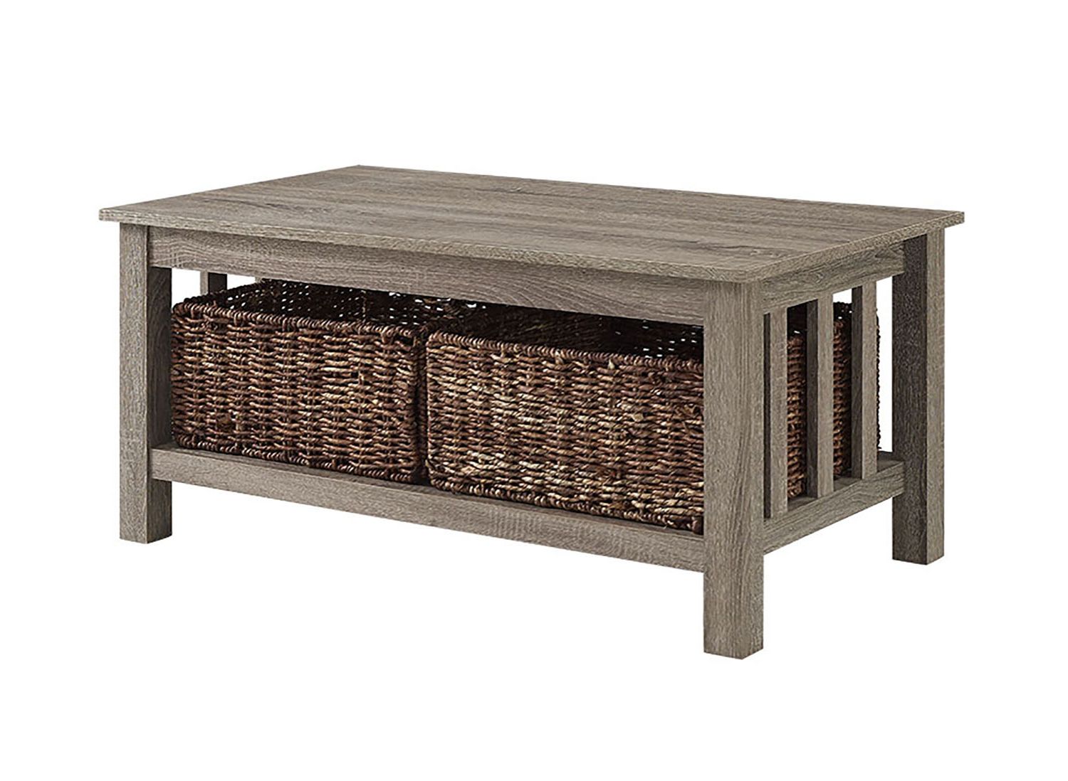We Furniture 40″" Wood Storage Coffee Table With Totes With Regard To Well Liked Gray Driftwood Storage Coffee Tables (View 6 of 20)
