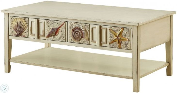 Well Known 2 Drawer Cocktail Tables With Surfside Shoals Sand Distressed 2 Drawer Cocktail Table (View 17 of 20)