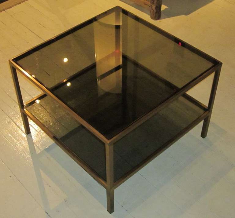 Well Known Brass Smoked Glass Cocktail Tables Regarding Pair Of 1970's Brass Smoked Glass Coffee Tables At 1stdibs (View 4 of 20)