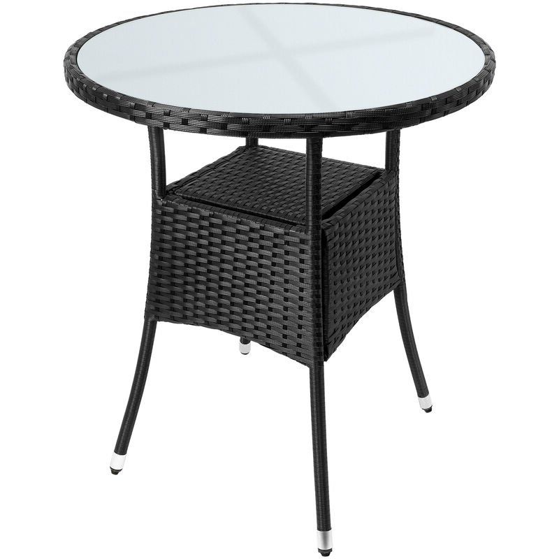 Well Known Deuba Poly Rattan Garden Side Table Small Black Round With Regard To Black Round Glass Top Cocktail Tables (View 19 of 20)