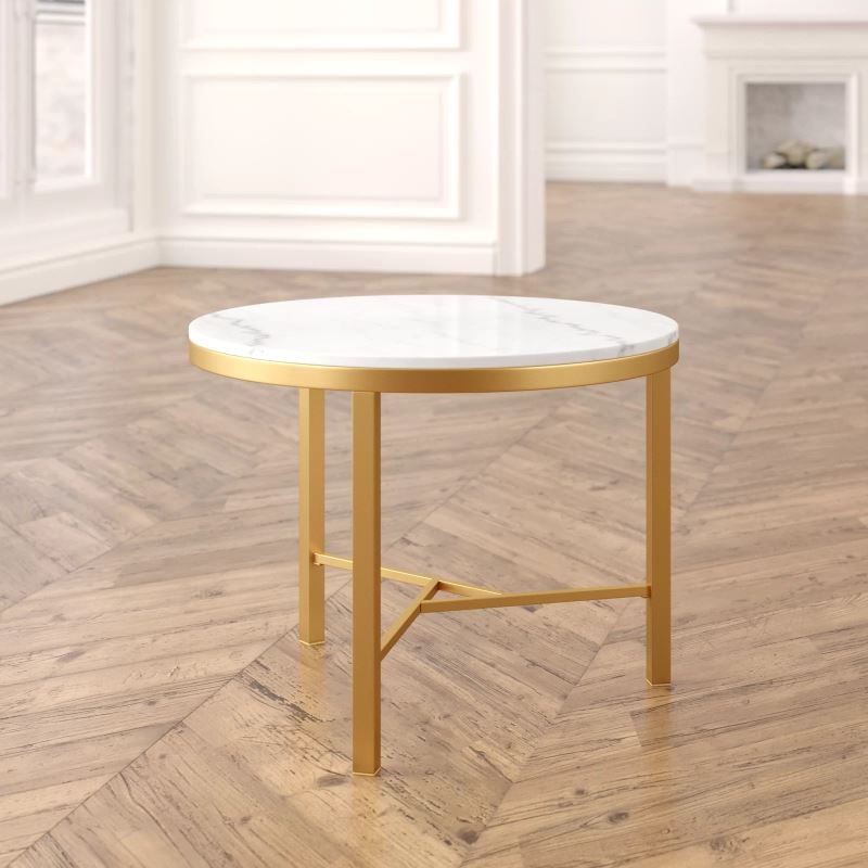 Well Known Kathy Mid Century Round Gold Coffee Table With White For White Marble And Gold Coffee Tables (View 4 of 20)