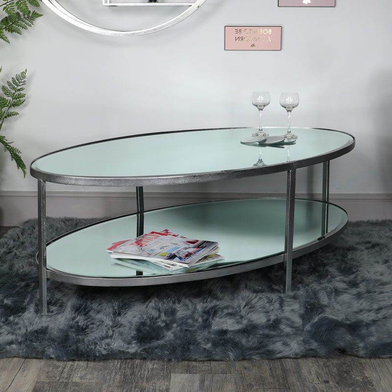 Well Known Large Antique Silver Oval Mirrored Coffee Table – Melody Regarding Antique Silver Metal Coffee Tables (View 3 of 20)
