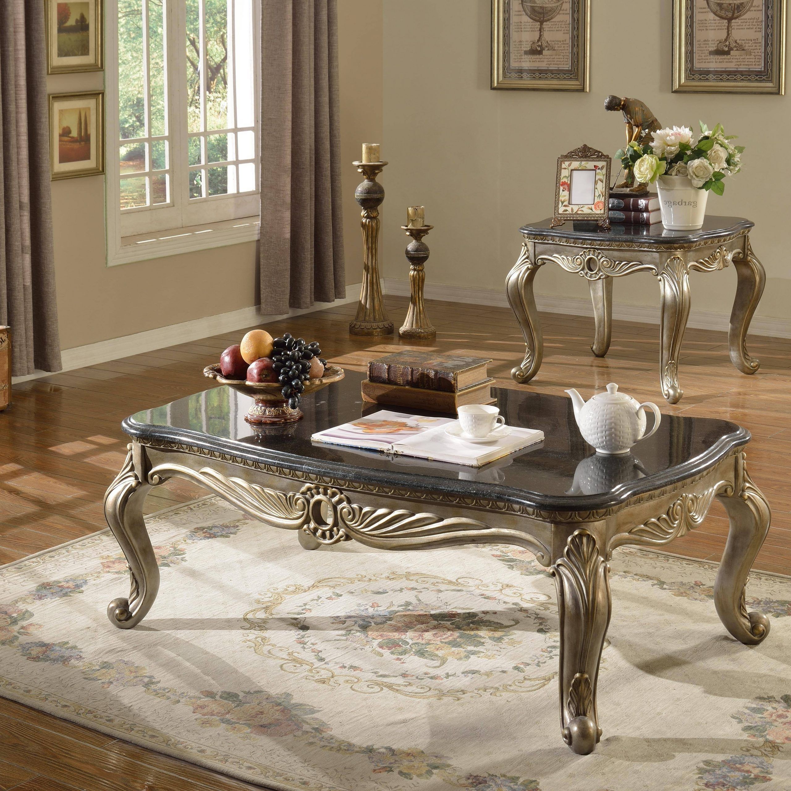 Well Known Meridian Roma Coffee Table Set 3pcs In Antique Silver For Antique Silver Metal Coffee Tables (View 2 of 20)