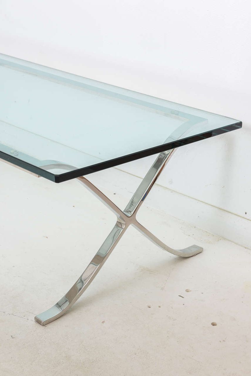 Well Known Modern Rectangular Glass And Polished Chrome "x Base Within Polished Chrome Round Cocktail Tables (View 16 of 20)