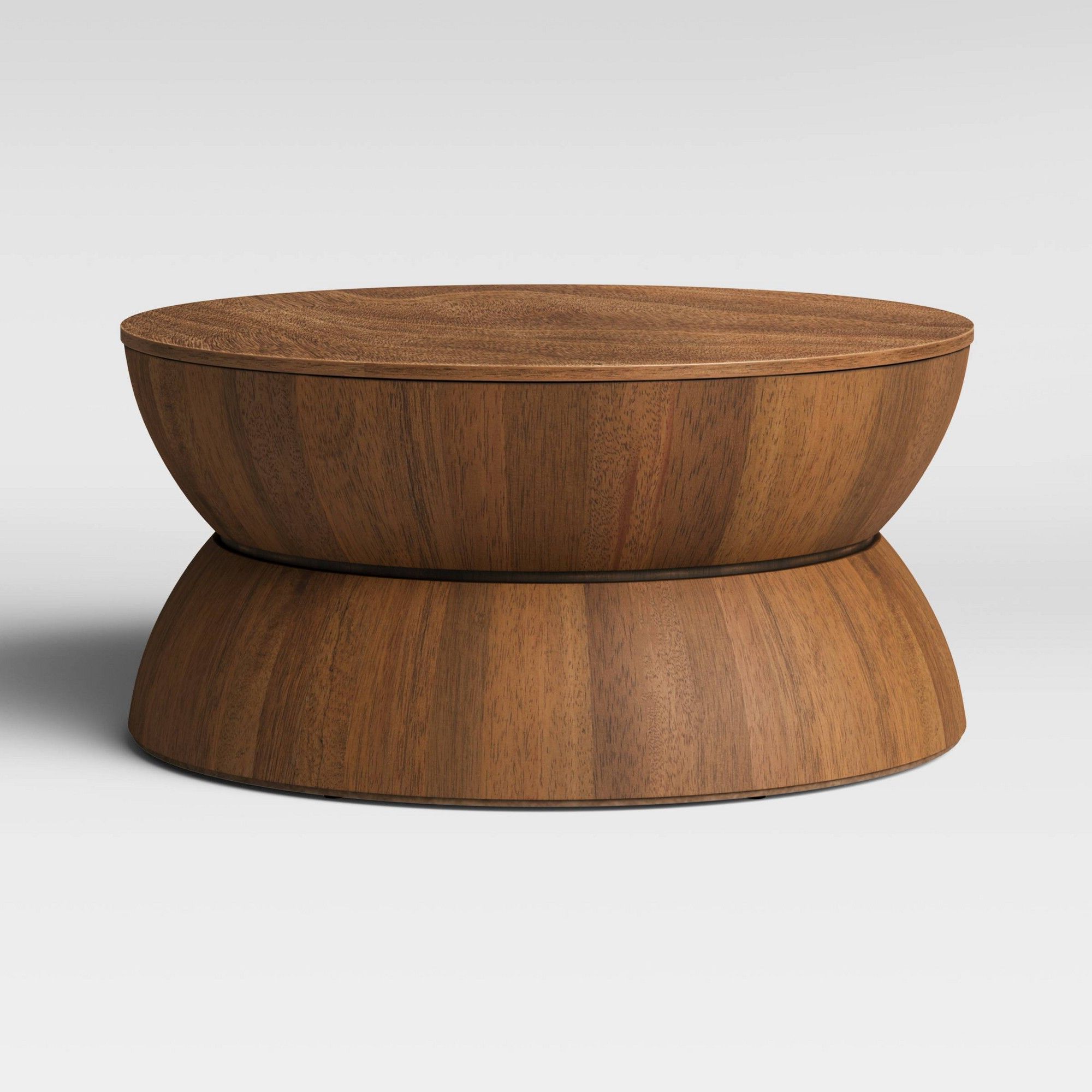 Well Known Natural Wood Coffee Tables Regarding Prisma Round Natural Wood Turned Drum Coffee Table Brown (View 14 of 20)
