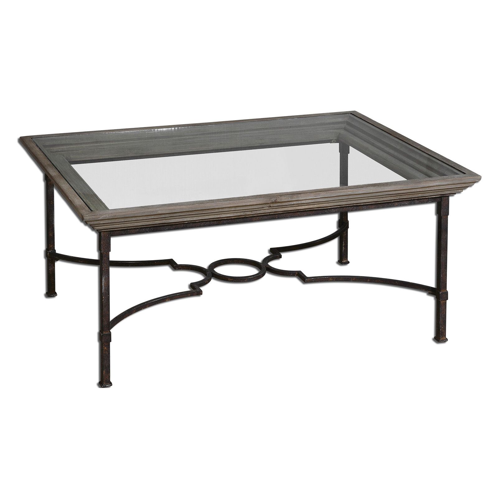 Well Known Rectangular Glass Top Coffee Tables With Uttermost Huxley Rectangle Weathered Iron And Glass Top (View 11 of 20)