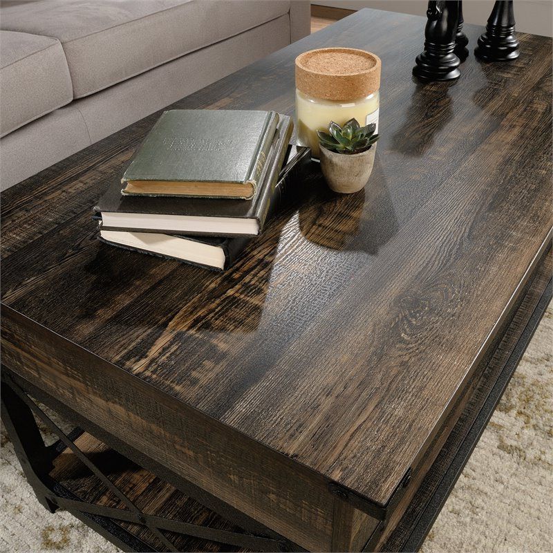 Well Known Sauder Steel River Wood And Metal Lift Top Coffee Table In Within Metal And Oak Coffee Tables (View 17 of 20)