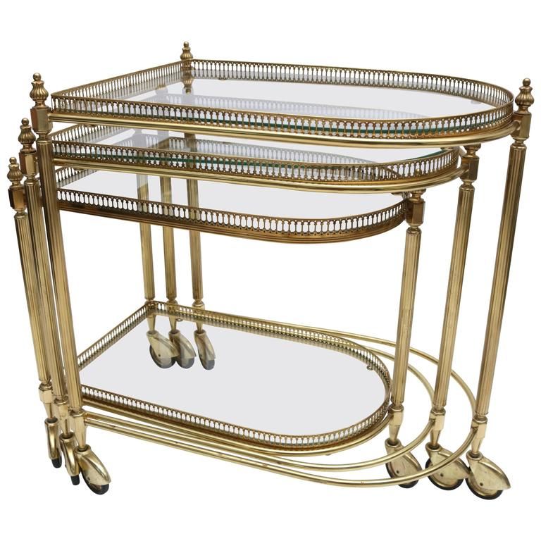 Well Known Set Of Three Brass Nesting Tables In The Style Of Maison For Antique Gold Nesting Coffee Tables (View 13 of 20)