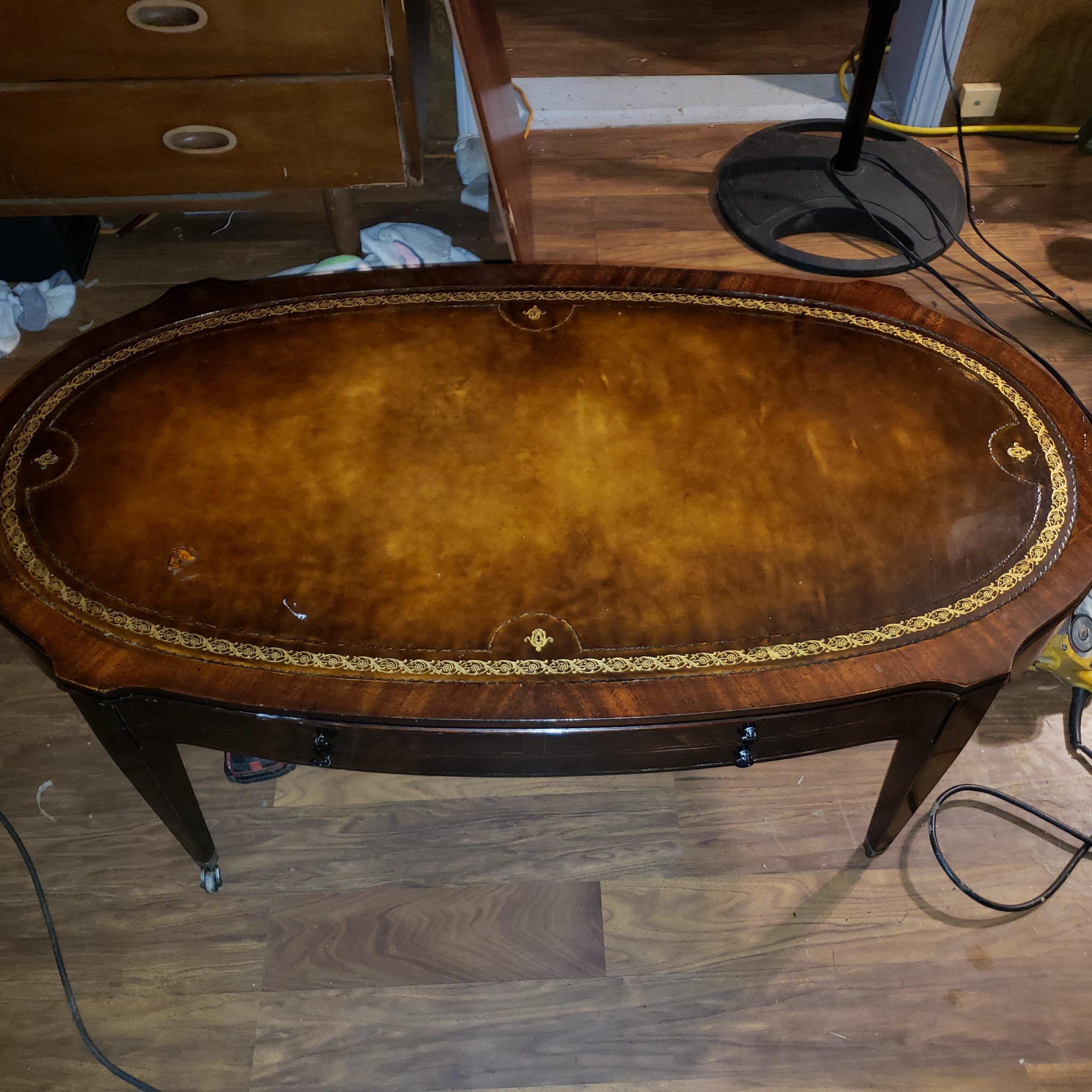 Well Known Weiman Leather Top Coffee Table With Gold Inlay Antique For Antique Blue Gold Coffee Tables (View 14 of 20)