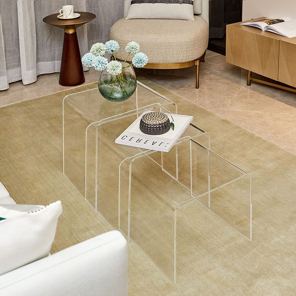 Well Liked Acrylic Modern Nesting Coffee Table Clear Rectangular 3 With Regard To Acrylic Coffee Tables (View 1 of 20)