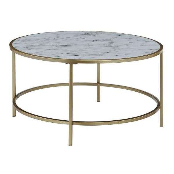 Well Liked Convenience Concepts Gold Coast Faux Marble And Gold Round For White Marble Gold Metal Coffee Tables (View 2 of 20)