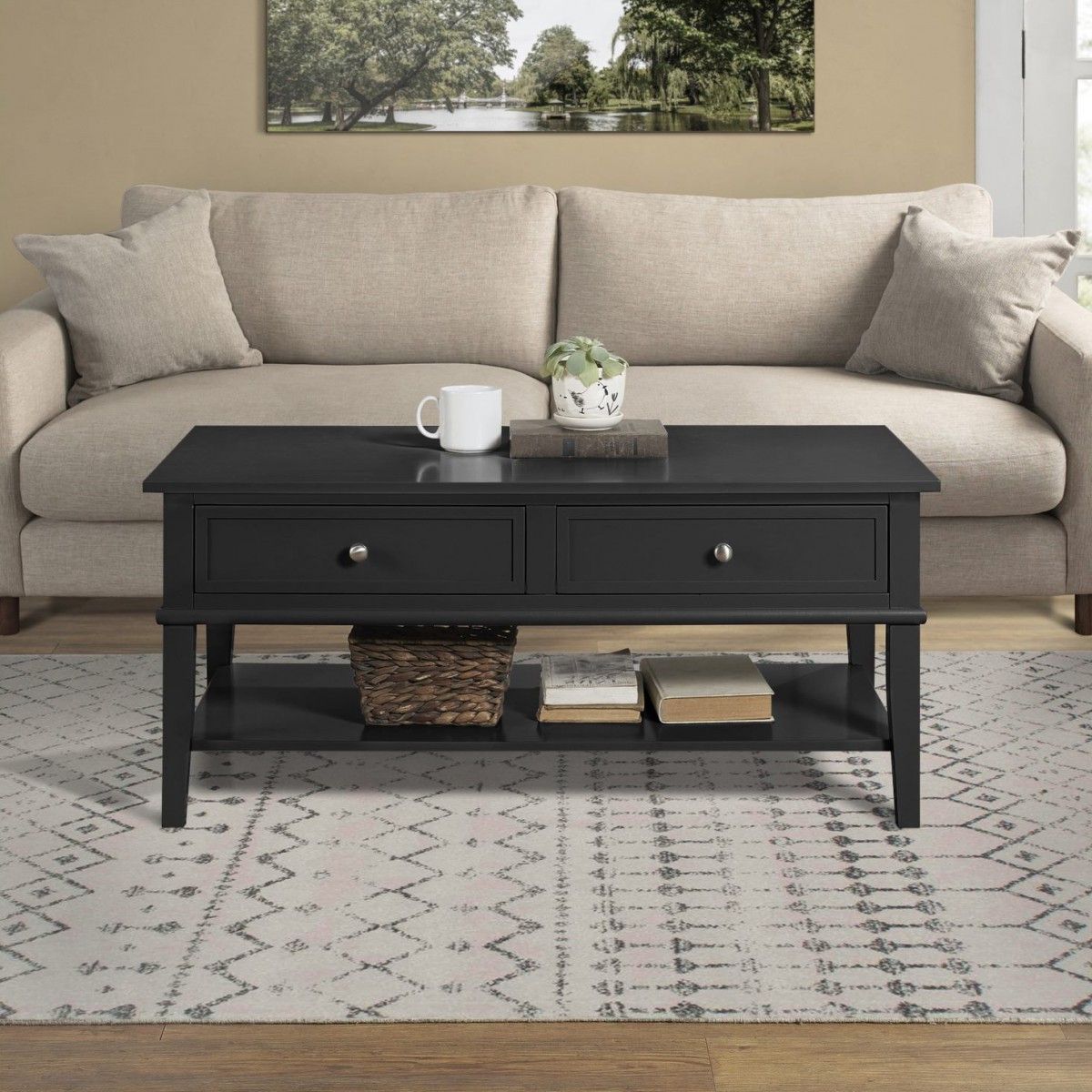 Well Liked Gray And Black Coffee Tables With Regard To Dorel Franklin Coffee Table Black Grey Or White Painted Wood (View 5 of 20)