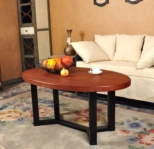 Well Liked Oval Aged Black Iron Coffee Tables Pertaining To American Vintage Oval Wood Combination, Wrought Iron (View 6 of 20)