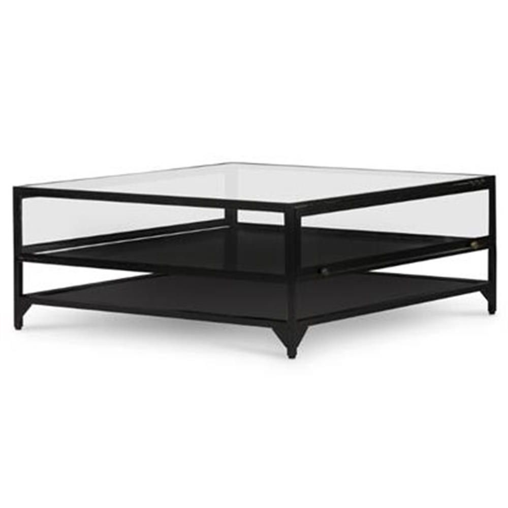 Well Liked Square Matte Black Coffee Tables Pertaining To Allen Industrial Loft Tempered Glass Top Black Iron Square (View 15 of 20)