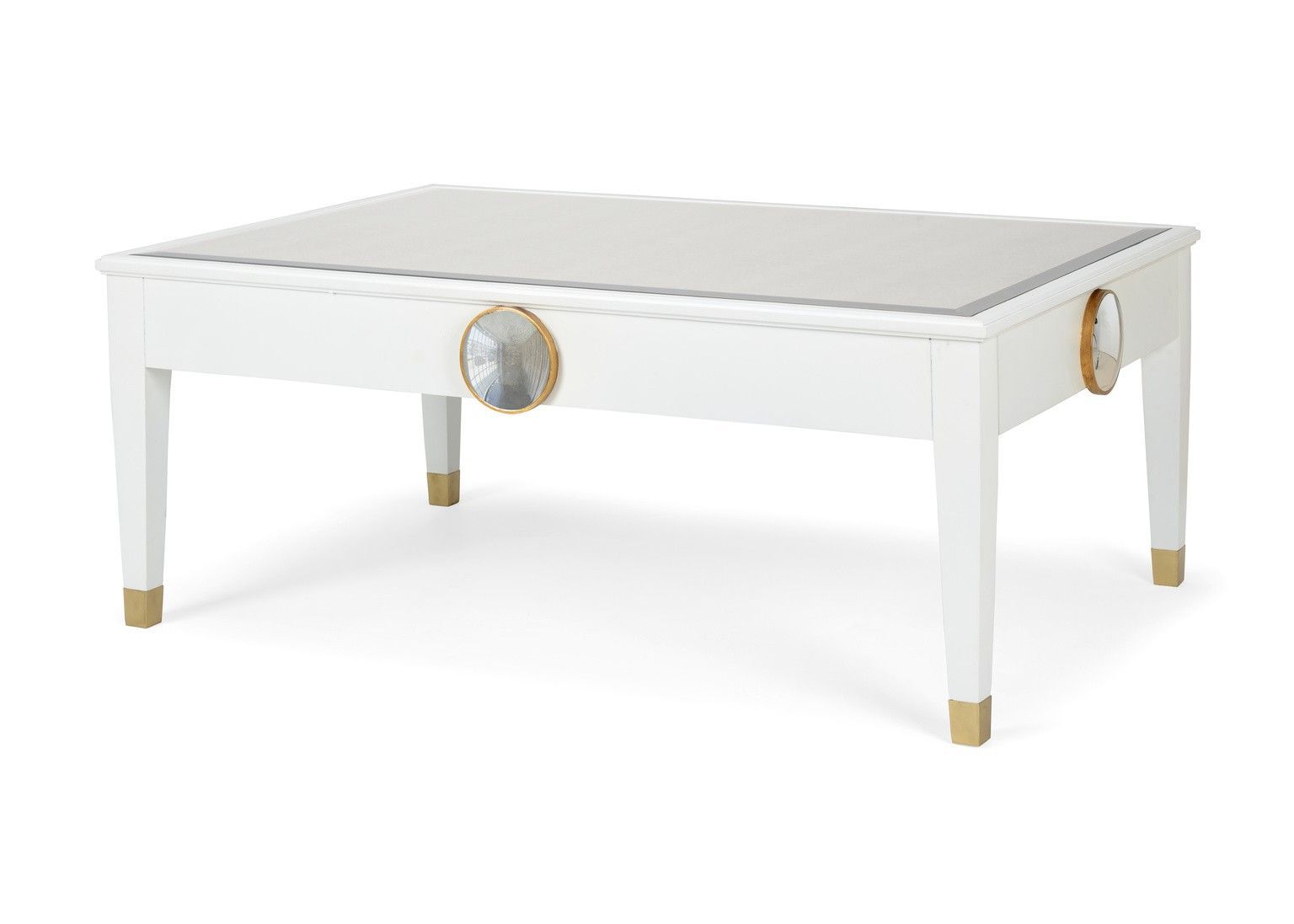 White Cocktail Table With Brass Edged Mirror Accent And Regarding Most Recently Released Antique Mirror Cocktail Tables (View 10 of 20)