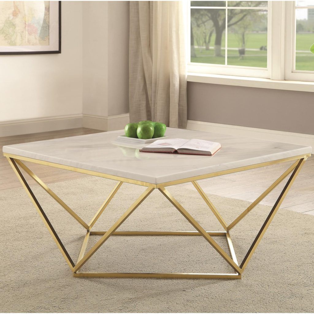White Marble And Gold Coffee Tables Pertaining To Well Known Coaster #700846 White Marble/brass Coffee Table – Curley's (View 6 of 20)