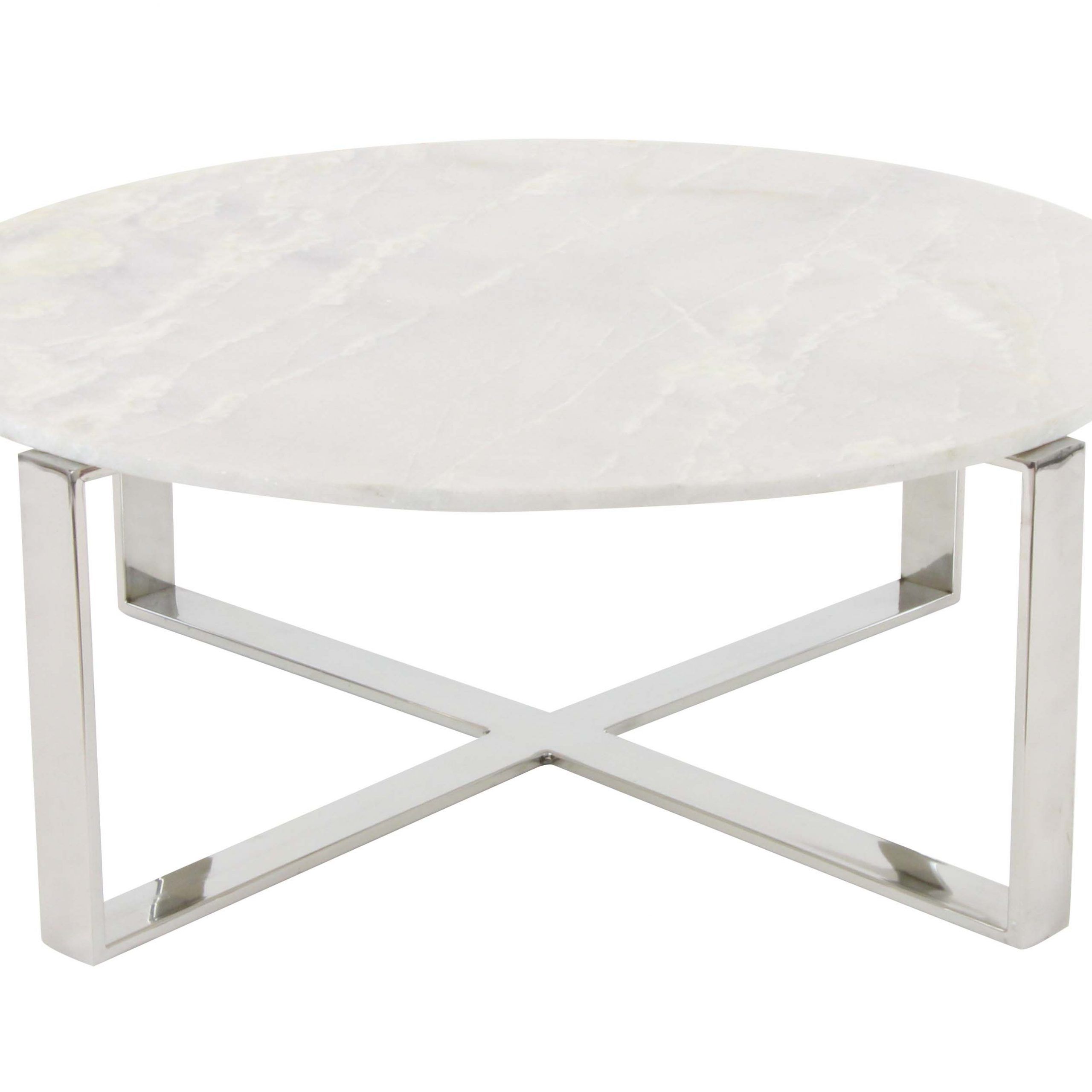White Marble Gold Metal Coffee Tables Pertaining To Well Known Decmode 31" Round White Marble Coffee Table W/ Silver (View 14 of 20)