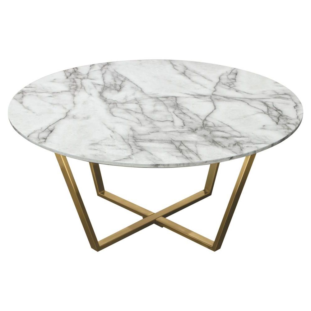 White Marble Gold Metal Coffee Tables With Latest Vida 35" Round Cocktail Table W/ Faux Marble Top And (View 7 of 20)