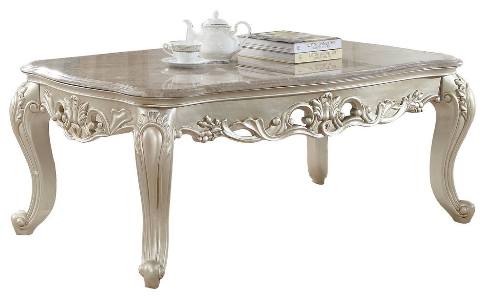 White Stone Coffee Tables Pertaining To Recent Gorsedd Antique White Marble/wood Coffee Tableacme (View 14 of 20)
