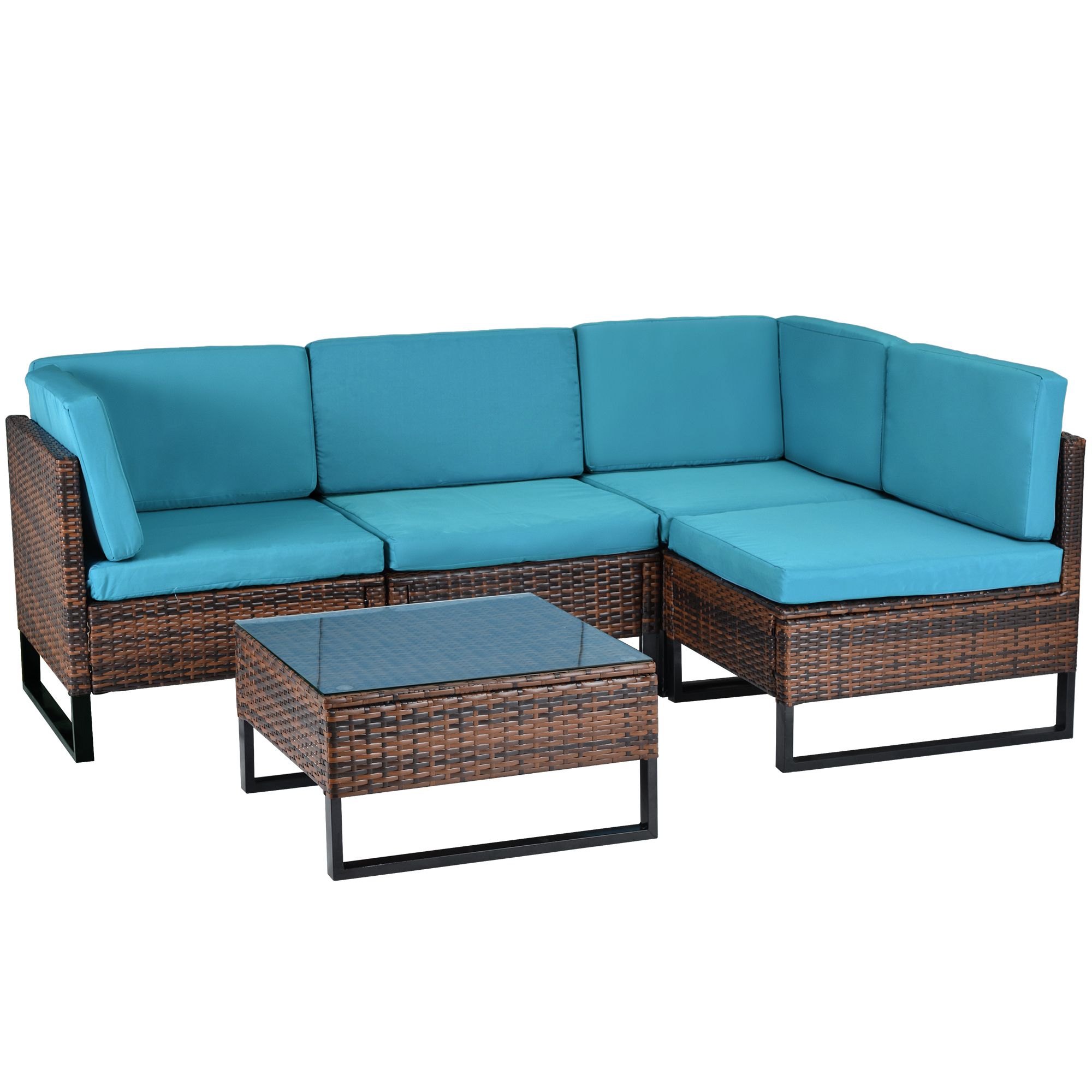 Wicker Patio Sectional Sets With Coffee Table, 2021 Pertaining To Recent 5 Piece Coffee Tables (View 15 of 20)