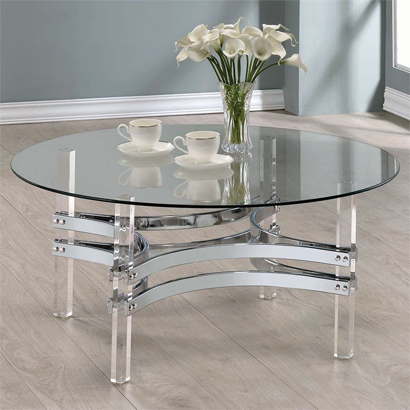 Widely Used Chrome Coffee Tables With Regard To Coaster Round Glass Top Coffee Table In Chrome –  (View 5 of 20)