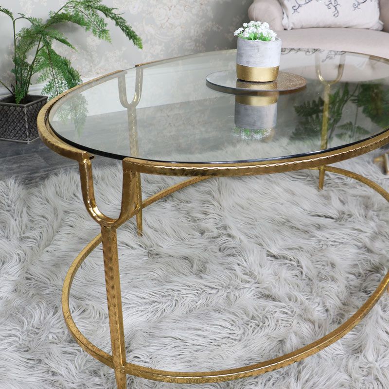 Widely Used Large Gold Oval Glass Topped Coffee Table Throughout Glass And Pewter Oval Coffee Tables (View 5 of 20)