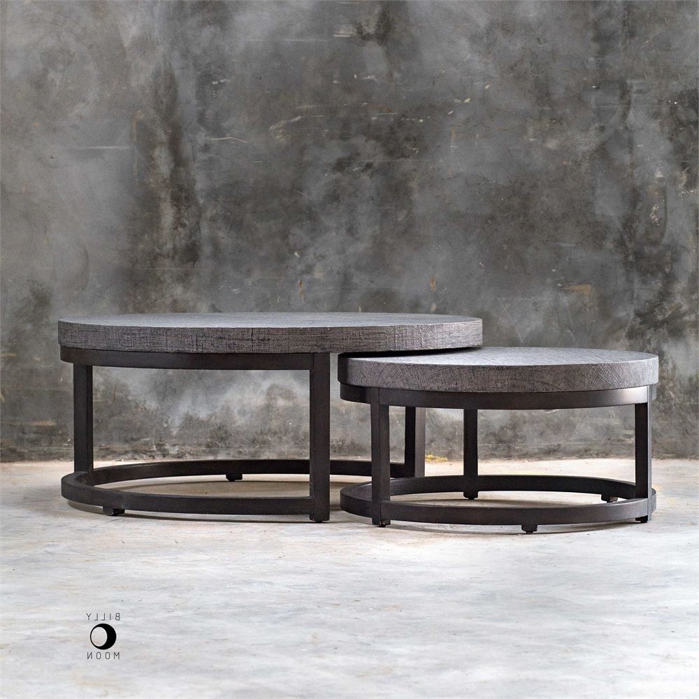 Widely Used Modern Round Nesting Coffee Cocktail Table Set Gray For Gray And Black Coffee Tables (View 10 of 20)