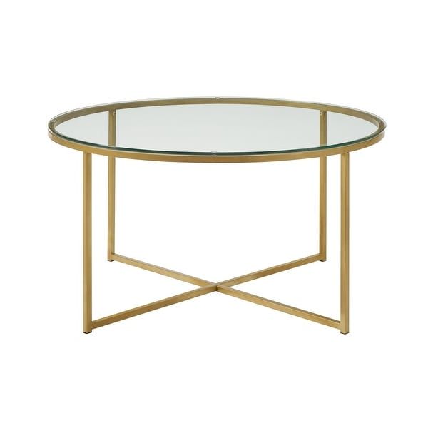 Widely Used Shop Offex 36" Round Glass Coffee Table With Metal X Base With Geometric Glass Top Gold Coffee Tables (View 13 of 20)