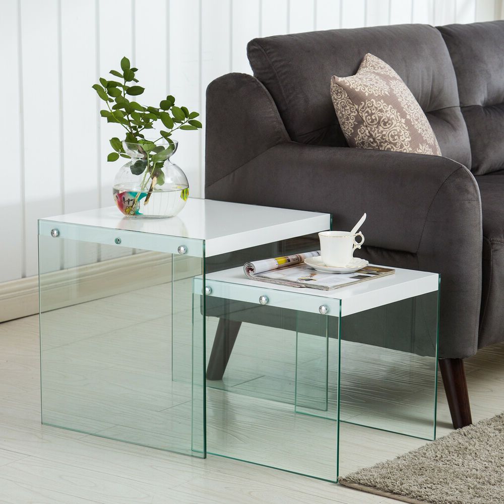 Widely Used White Gloss And Maple Cream Coffee Tables Intended For Modern Nest Of 2 High Gloss White Wood Glass Coffee Table (View 13 of 20)