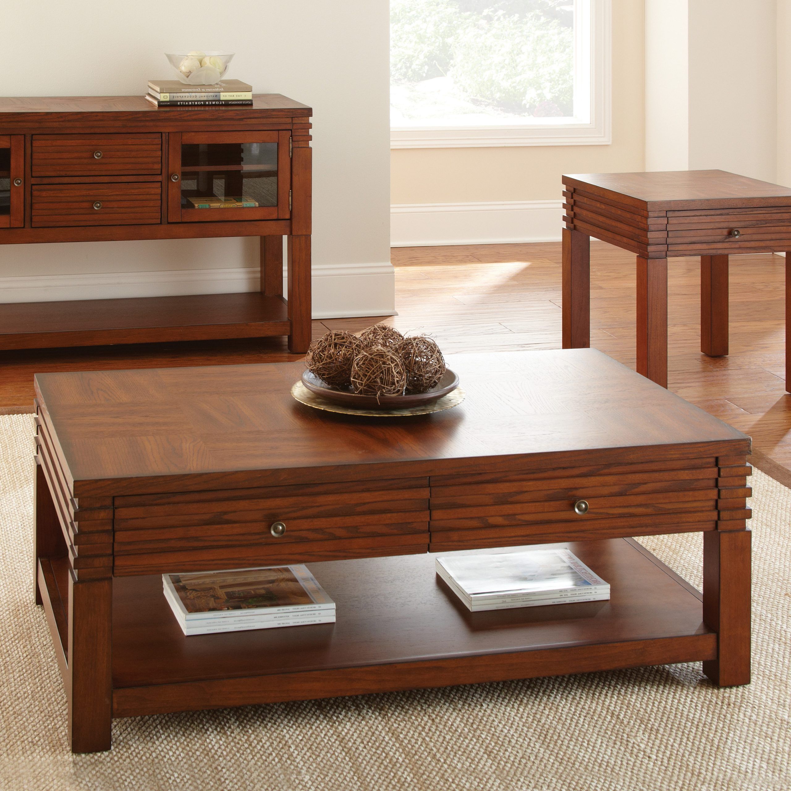 Wood Rectangular Coffee Tables Regarding Famous Steve Silver Lambert Rectangle Cherry Wood Coffee Table At (View 1 of 20)
