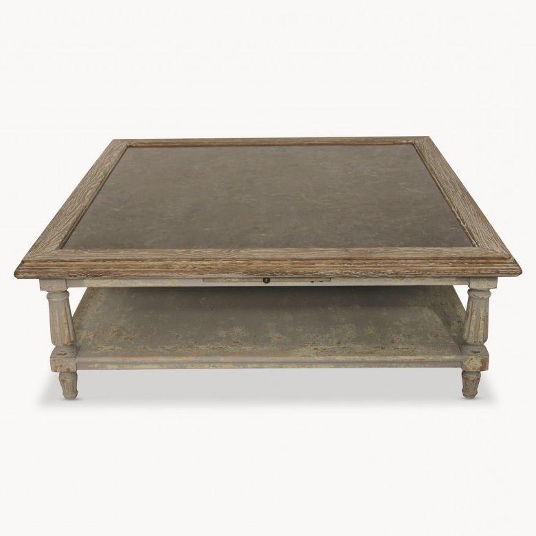 Woodcroft Colonial Grey Oak Stone Top Square Coffee Table For Most Current Vintage Gray Oak Coffee Tables (View 11 of 20)