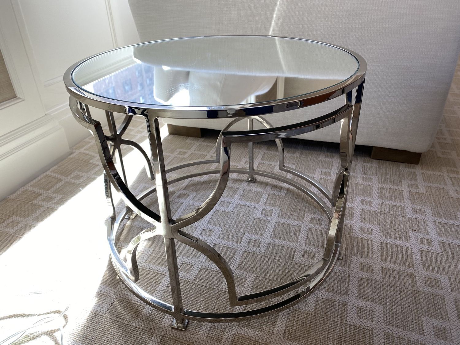 Worlds Away Round Polished Chrome Side Table With Mirrored For Famous Polished Chrome Round Cocktail Tables (View 1 of 20)