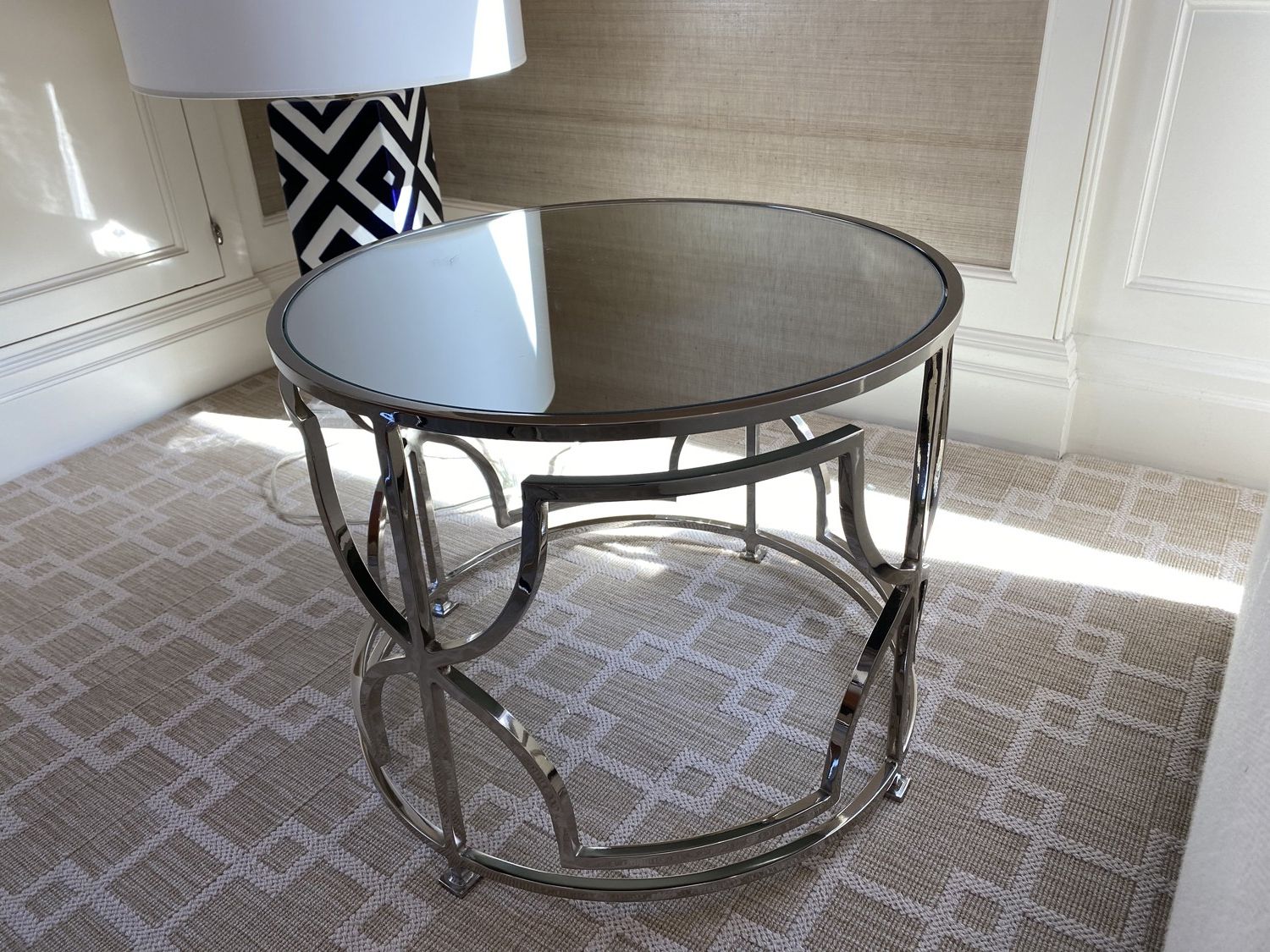 Worlds Away Round Polished Chrome Side Table With Mirrored With Most Popular Polished Chrome Round Cocktail Tables (View 2 of 20)