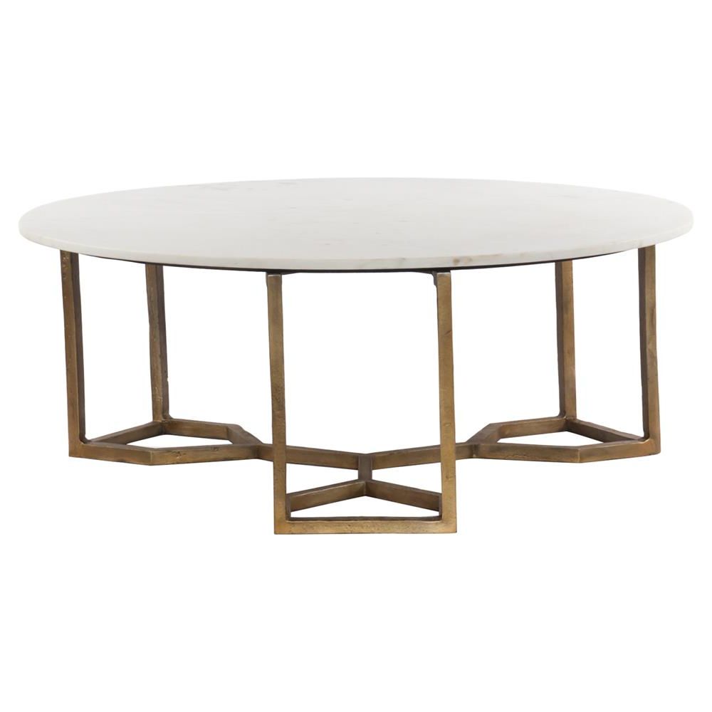 Zia Modern Geometric Gold Frame Round White Marble Top In Most Up To Date White Marble And Gold Coffee Tables (View 7 of 20)