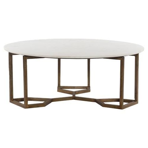 Zia Modern Geometric Gold Frame Round White Marble Top Pertaining To Most Current Geometric White Coffee Tables (View 13 of 20)