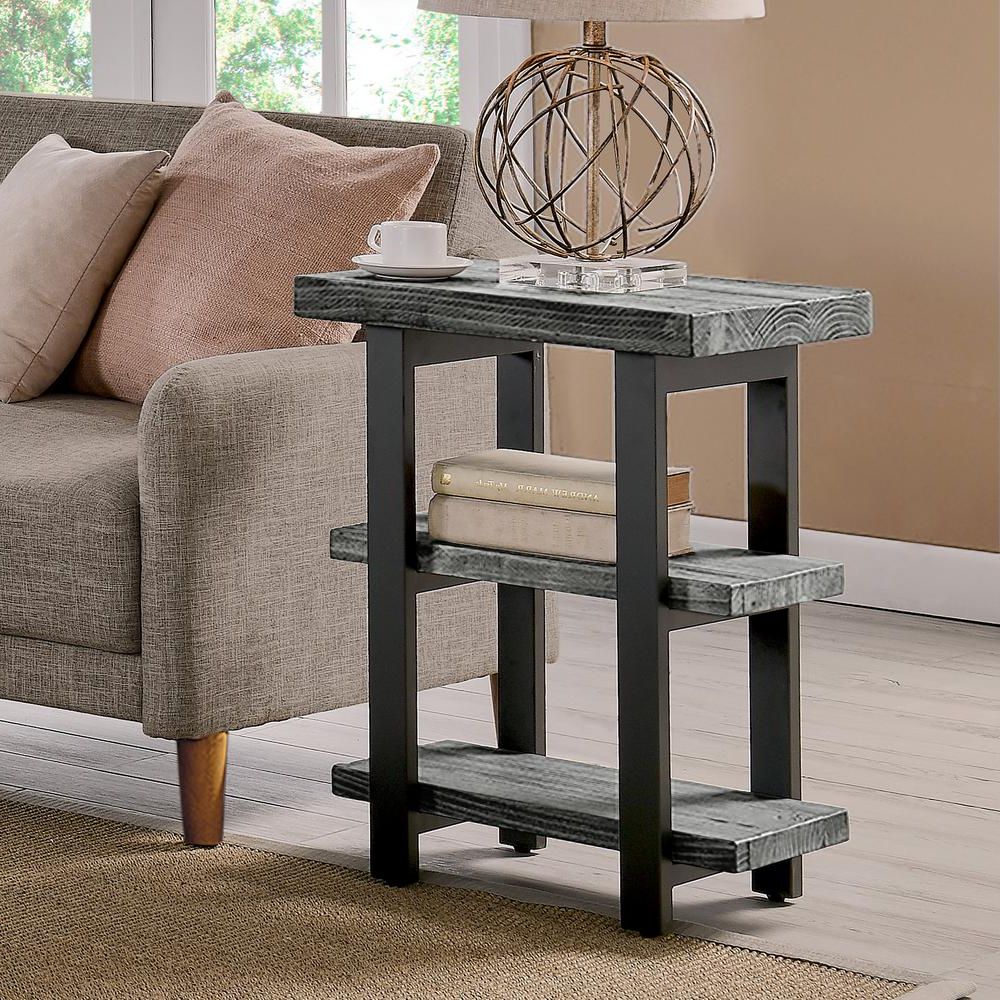 2018 Alaterre Furniture Pomona Slate Gray Metal And Reclaimed Wood 2 Shelf Throughout Metal And Chestnut Wood 2 Shelf Desks (View 7 of 15)