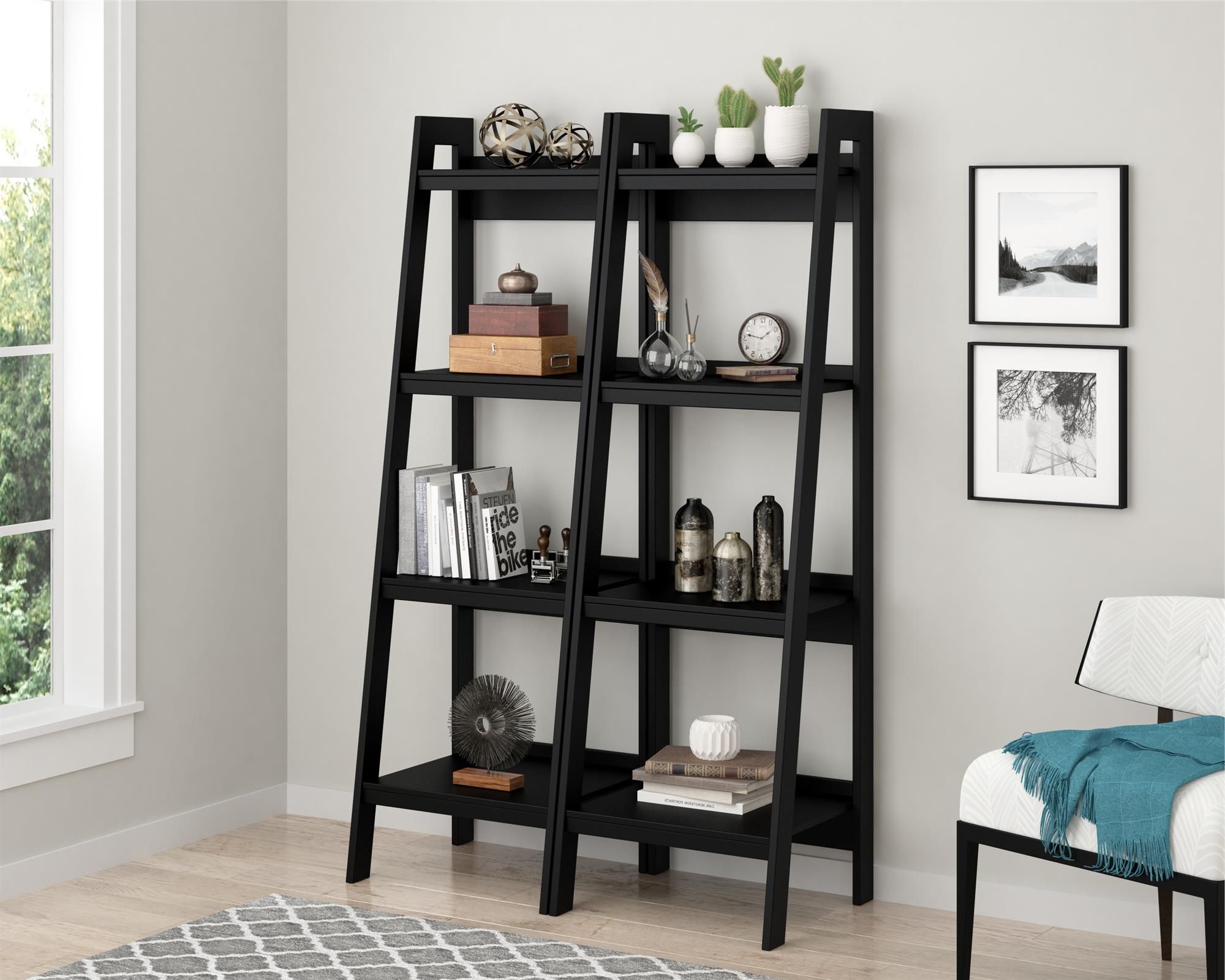 2018 Ameriwood Home Hayes 4 Shelf Ladder Bookcase Bundle, Black – Walmart Inside 2 Shelf Black Ladder Desks (View 3 of 15)