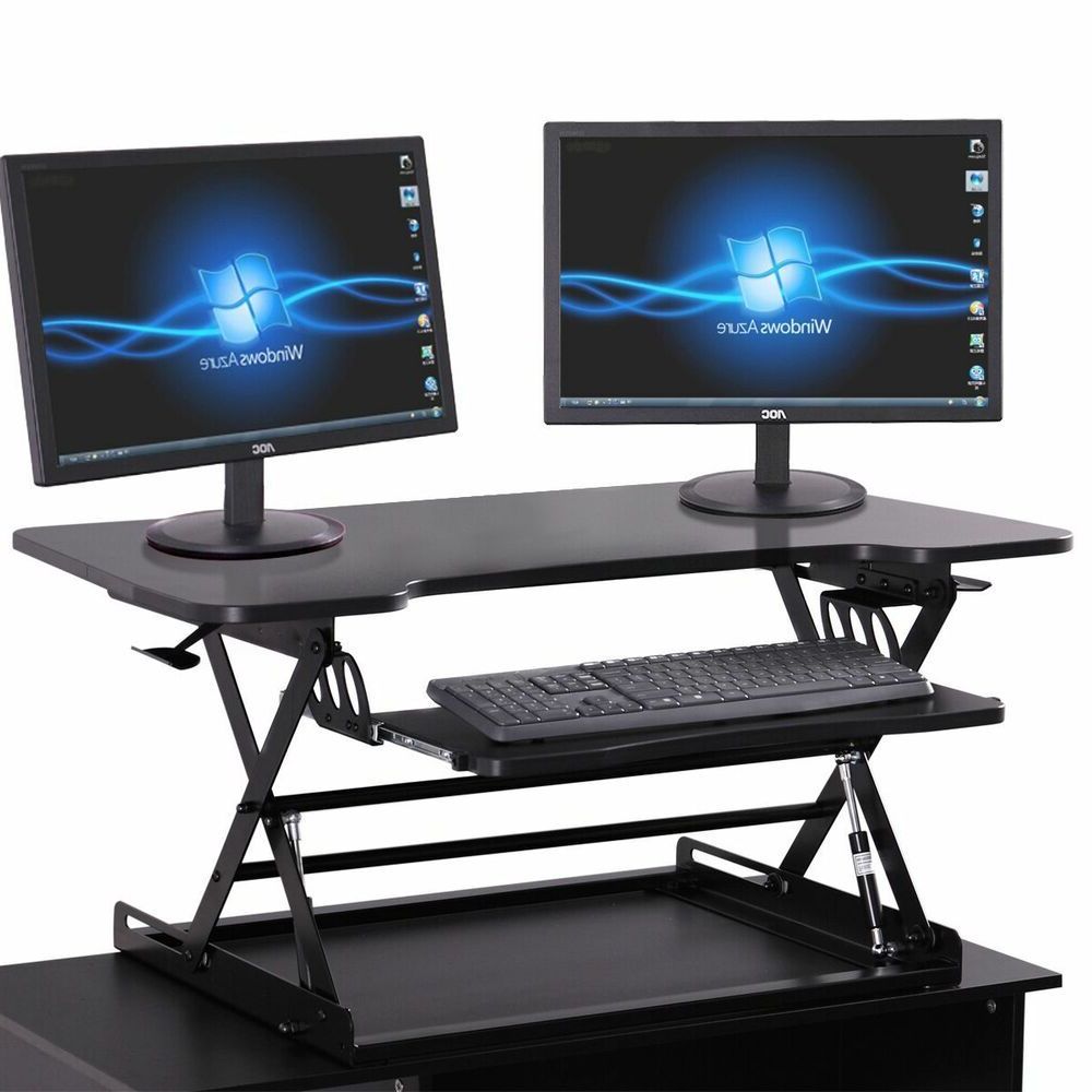 2018 Black Adjustable Height Stand Up Desk Computer Workstation Lift Rising With Regard To Green Adjustable Laptop Desks (View 1 of 15)