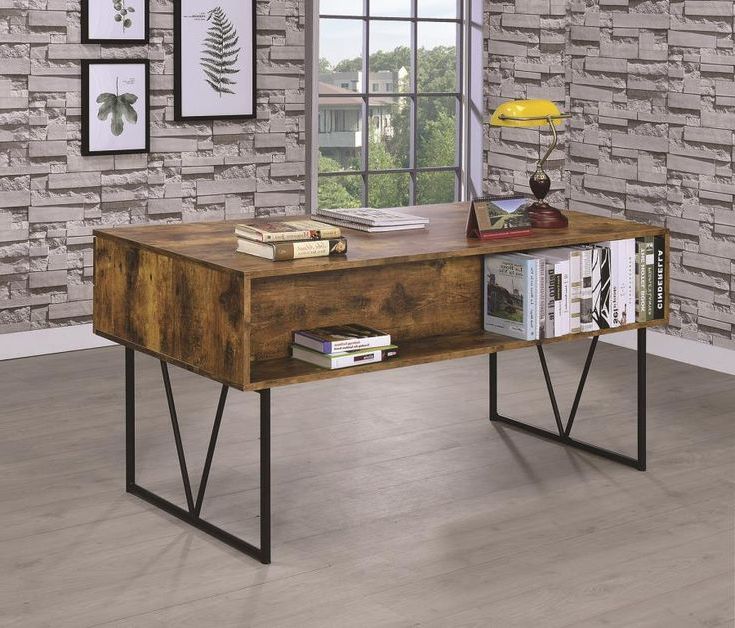2018 Black Metal And Rustic Wood Office Desks Regarding 800999 17 Stories Rosina Analiese Antique Nutmeg Finish Wood And Black (View 4 of 15)