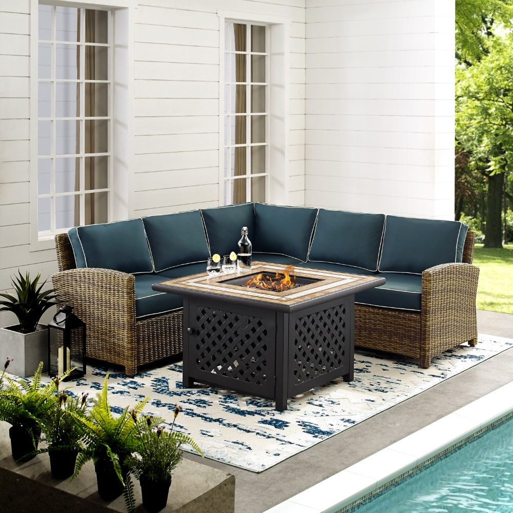 2018 Crosley Furniture – Bradenton 4 Piece Outdoor Wicker Sectional Set With In Brown And Yellow Sectional Corner Desks (View 15 of 15)