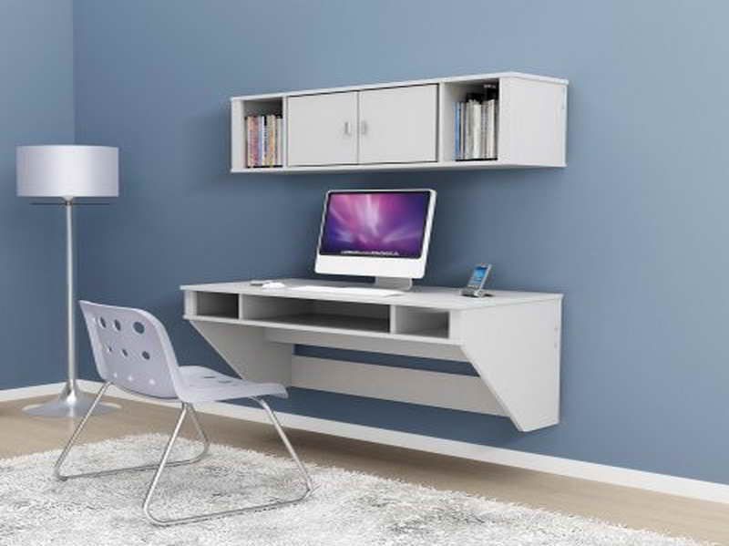 2018 Off White Floating Office Desks With Floating Desk Black: Floating Desk Black With Blue Wall ~ Glevio (View 3 of 15)