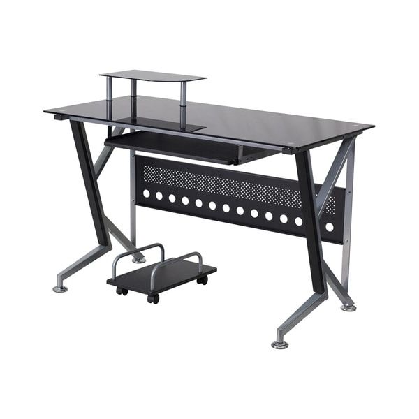2018 Offex Black Metal And Glass Computer Desk – Overstock – 16604584 Pertaining To Black Metal Gaming Desks (View 11 of 15)