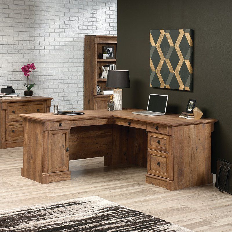 2018 Rustic Brown Corner Desks Within L Shaped Oak Corner Desk – Vine Crest (View 3 of 15)